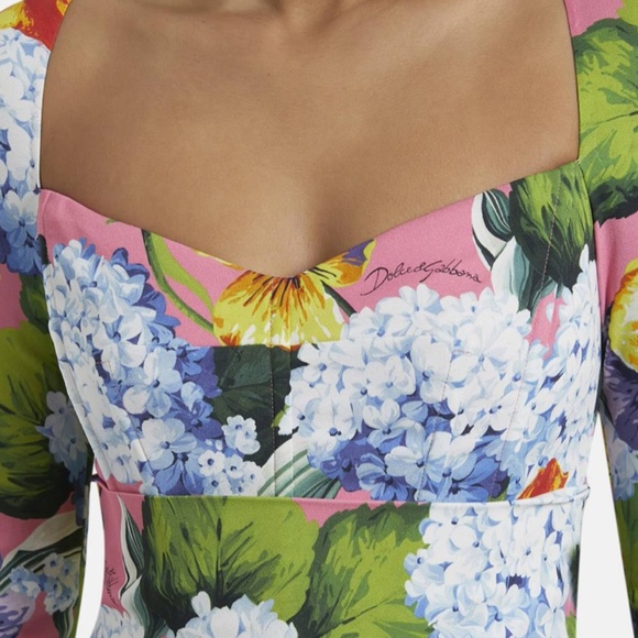 Dolce & Gabbana Hydrangea Print Long Sleeve Cady Midi Dress - NEW WITH TAGS - Picture 5 of 16